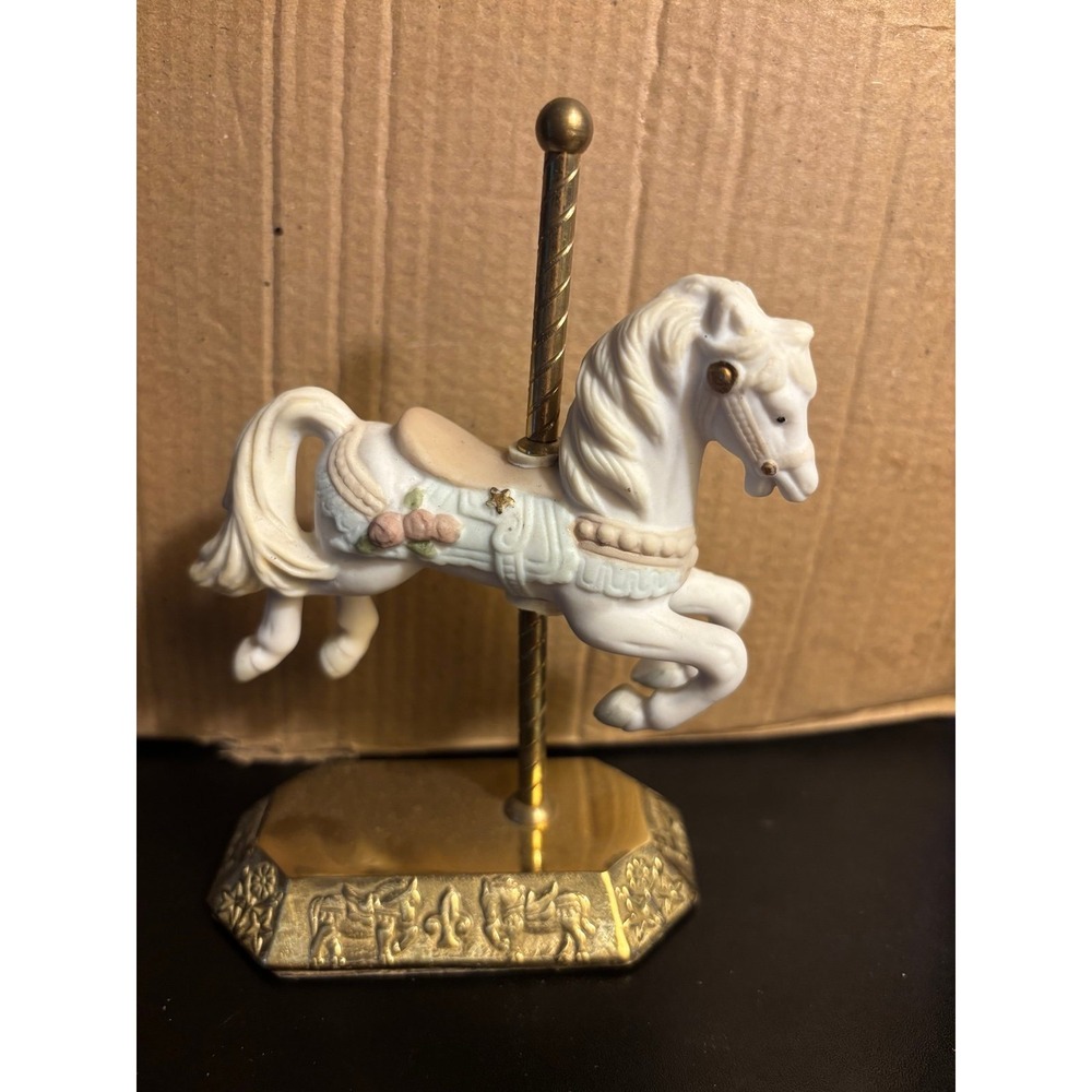 Vintage Porcelain Carousel Horse Brass Base Made In Taiwan